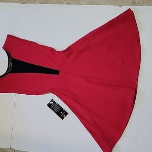 NWT bebe red/black fit & flare dress w/ mesh detail, XS